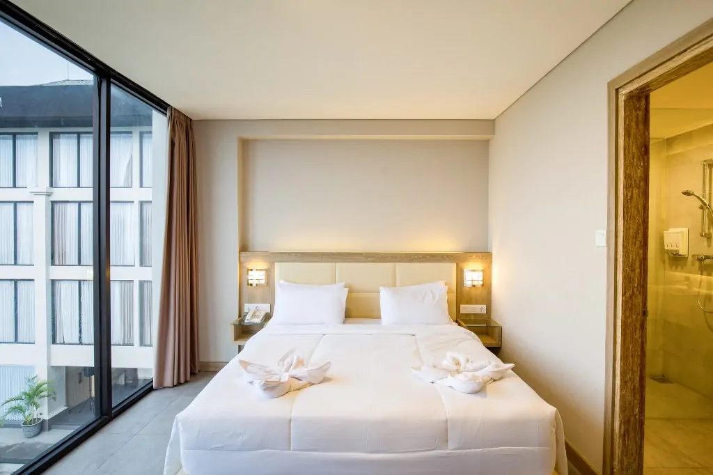 Sea View Room with Balcony ensuite interior for 300 hour yoga teacher training Bali