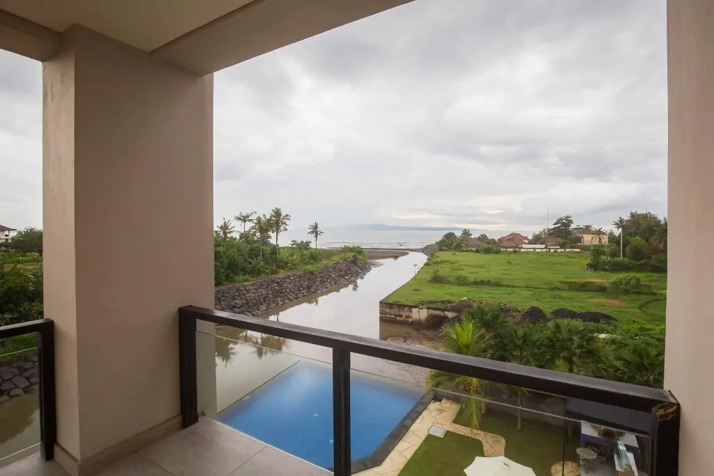 Pool and ocean view from Sea View Room with Balcony at Bali 300 hour YTT