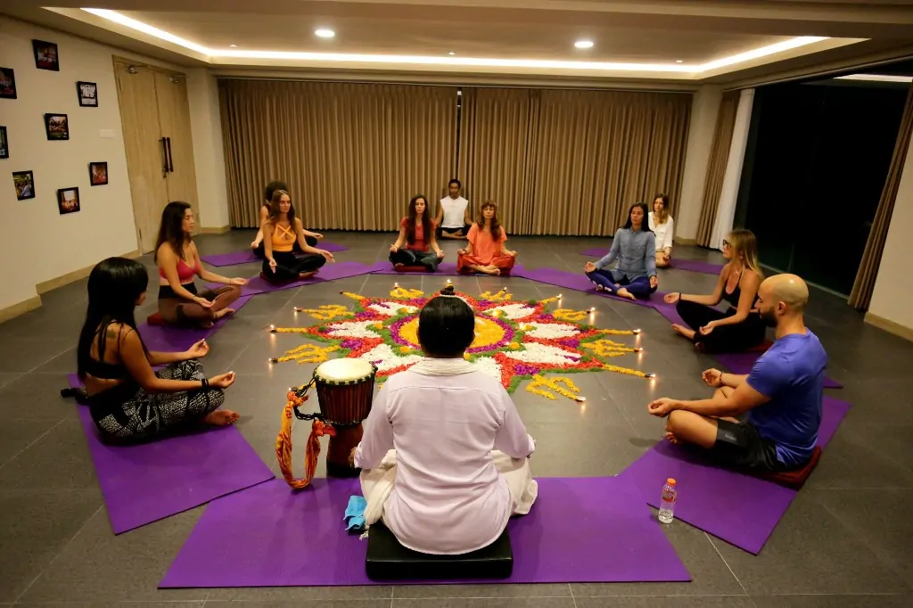 Meditation circle in the modern yoga studio at Divinepath Bali campus