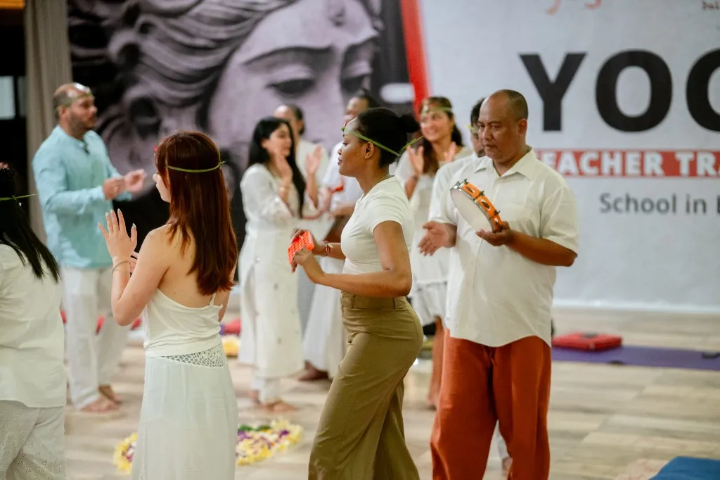 Joyful celebration with music at Bali yoga teacher training
