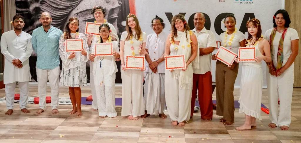 Yoga teacher training graduation group photo in Bali