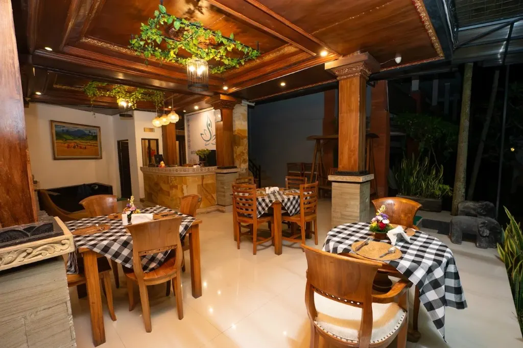 Dining area serving vegetarian meals at DivinePath Ubud campus