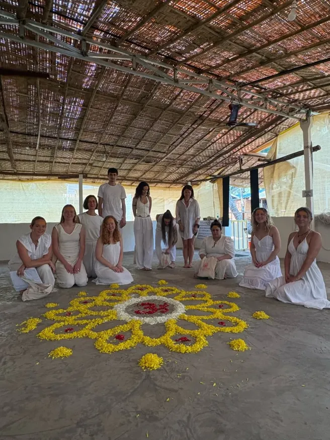 Opening ceremony flower mandala for 300 hour yoga teacher training in Goa
