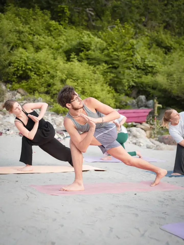Asana practice during the 500 hour yoga teacher training in Rishikesh, DivinePath Tapovan campus