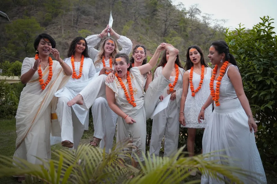 Graduation celebration with marigold garlands in Rishikesh