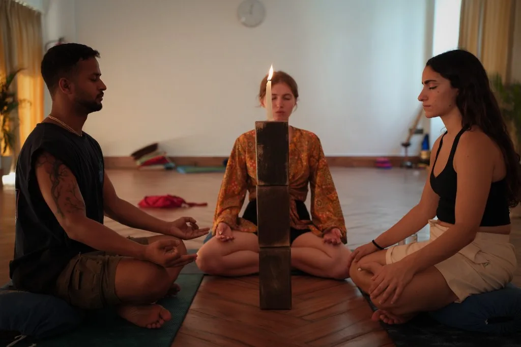 Candlelight group meditation Rishikesh yoga school
