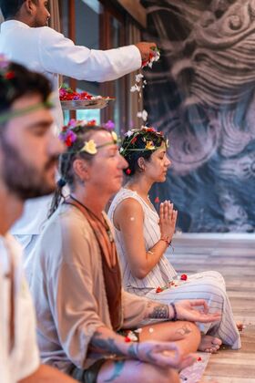 Flower blessing ceremony in a 200 hour YTT programme