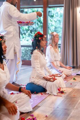 Opening ceremony and meditation during 200 hour yoga teacher training